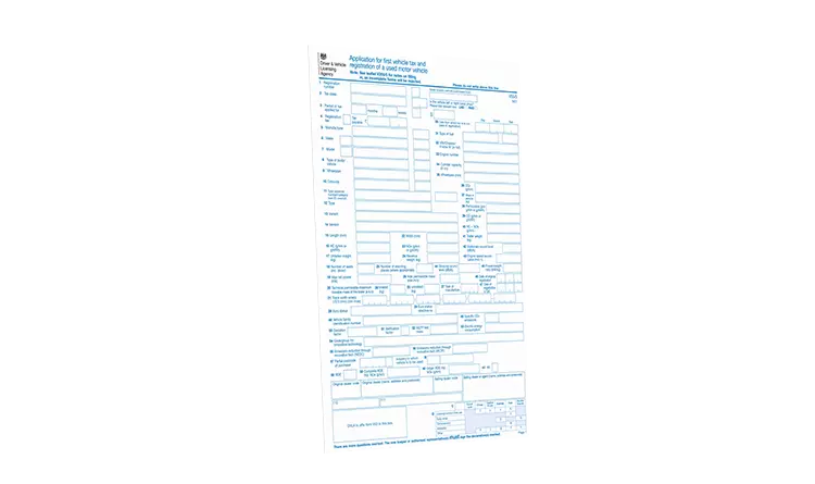 Jak wypełnić formularz wniosek V55-5 form o pierwszą rejestrację używanego pojazdu w UK first registration of used vehicle polskie tłumaczenie in Polish po polsku angielsku wzór wypełnienia