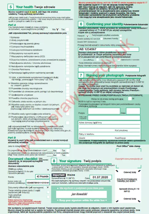 Formularz D1 form UK jak wypełnić krok po kroku DVLA wymiana prawa jazdy koniec ważności online download pdf